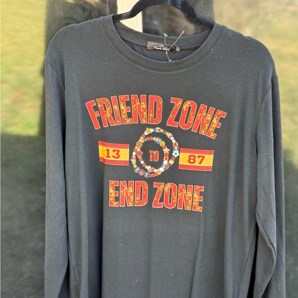 Friend Zone to End Zone Graphic Long Sleeve Tee - Black with Red/Yellow Print